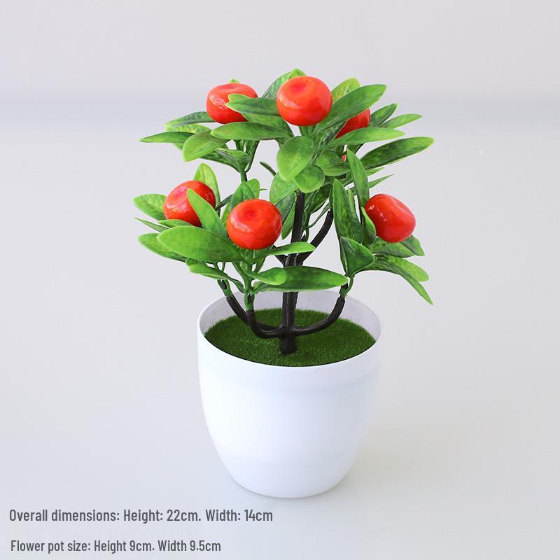 Artificial Potted Desktop Ornament: Green Plants & Money Fruit Bouquet