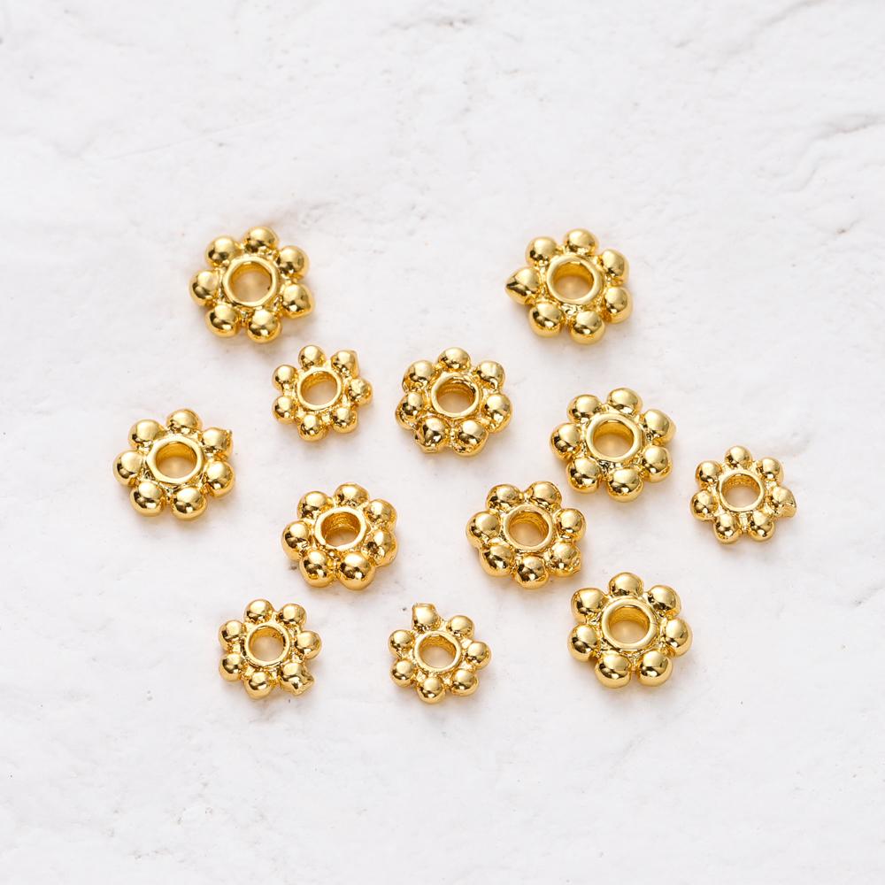 20pcs 14K 18K Gold Color Daisy Spacer Beads Mini Brass Spacer Beads Charms Pendants for DIY Bracelet Necklace Jewelry Making