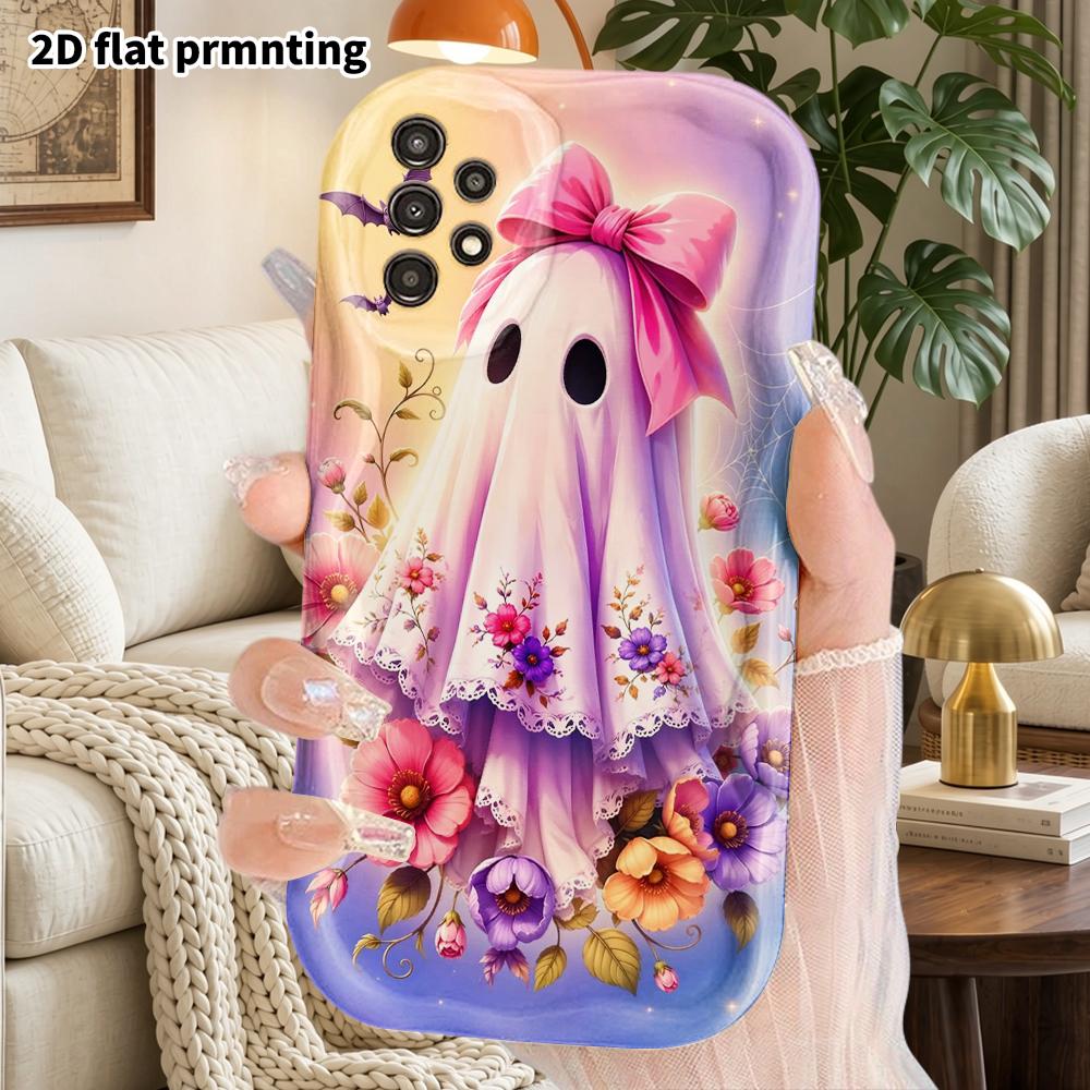 Phone Case: 2D Flat Samsung Galaxy A34 A35 M05 M06 S20 S22 S21 FE Plus 5G Protective Case, Couple Style, Light Pink Ghost, Christmas and Halloween Gif