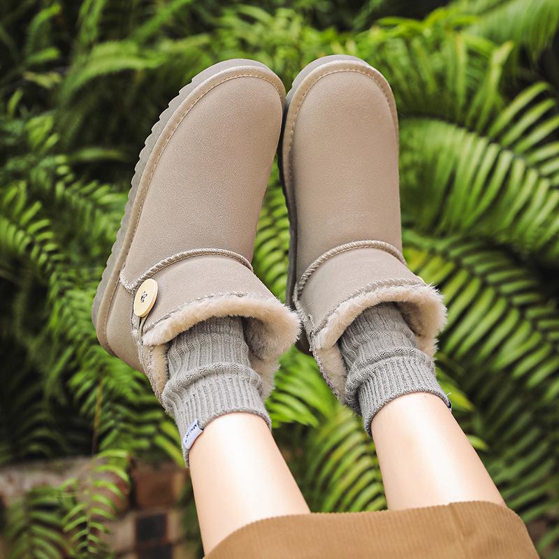 Trendy Women's Cowhide Snow Boots - Cute, Non-Slip, Thickened, Short-Tube for Autumn/Winter