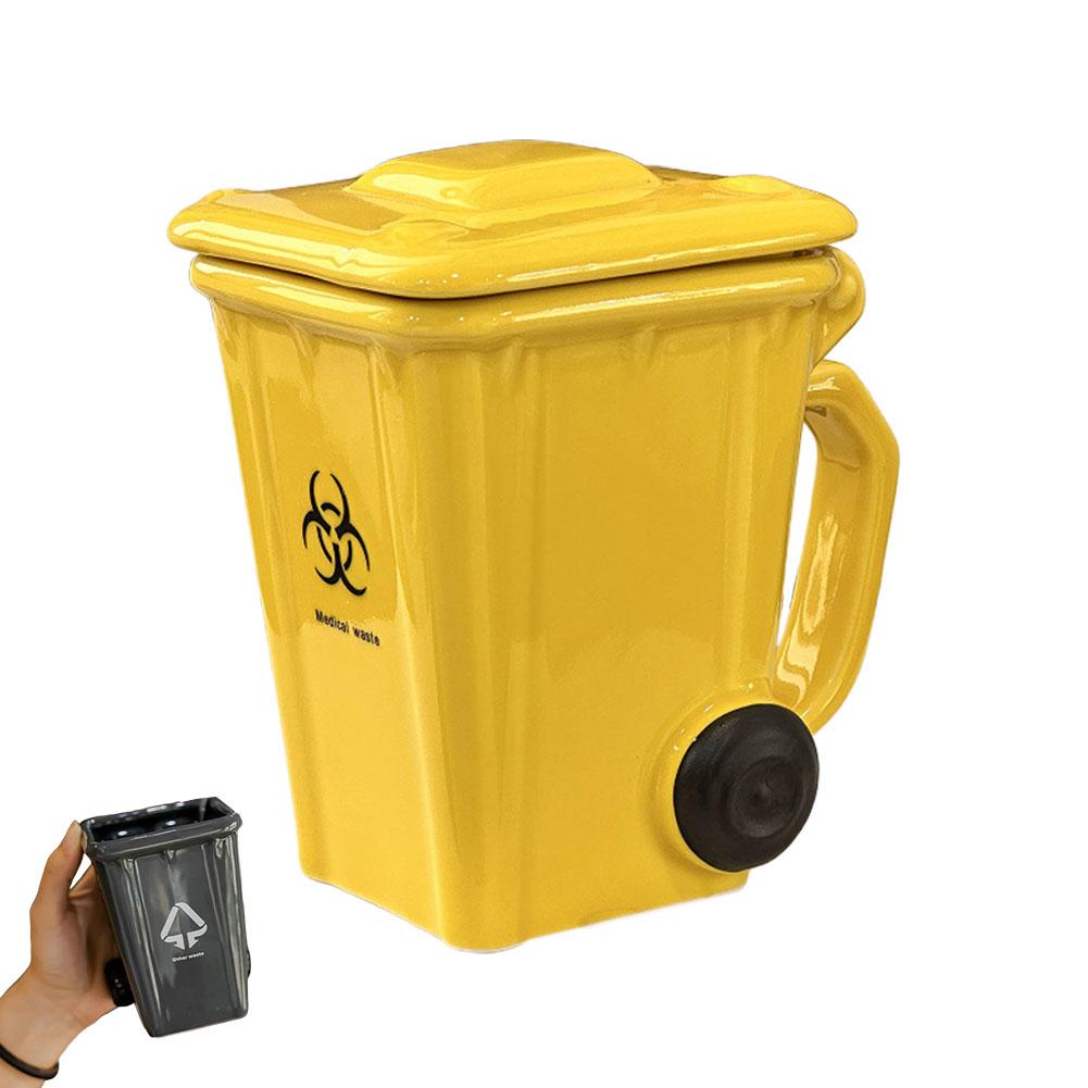 Ceramic Trash Can Shaped Mug with Lid Recycling Bin Coffee Cup Ceramic Funny Mug Gift for Friends