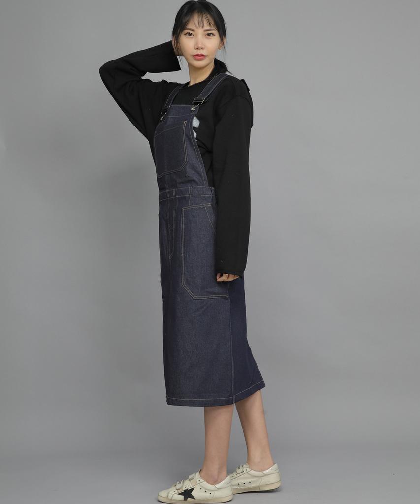 Seinteukeulu Wrinkle Band Overalls Skirt Swb-612 Denim Indigo