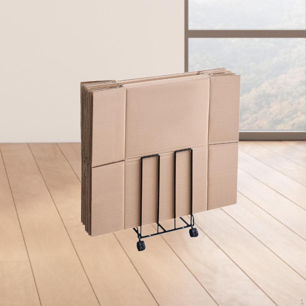Carton Storage Rack Cart with Wheels 31cmx26x43.5cm Multipurpose Metal Frame Mobile Cardboard Stand