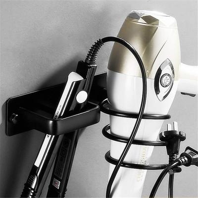 Solid Anti-Rust Aluminium Made Wall Mounted Hair Dryer Rack Holder Stand Rack Shelf For Black Bathroom Accessories