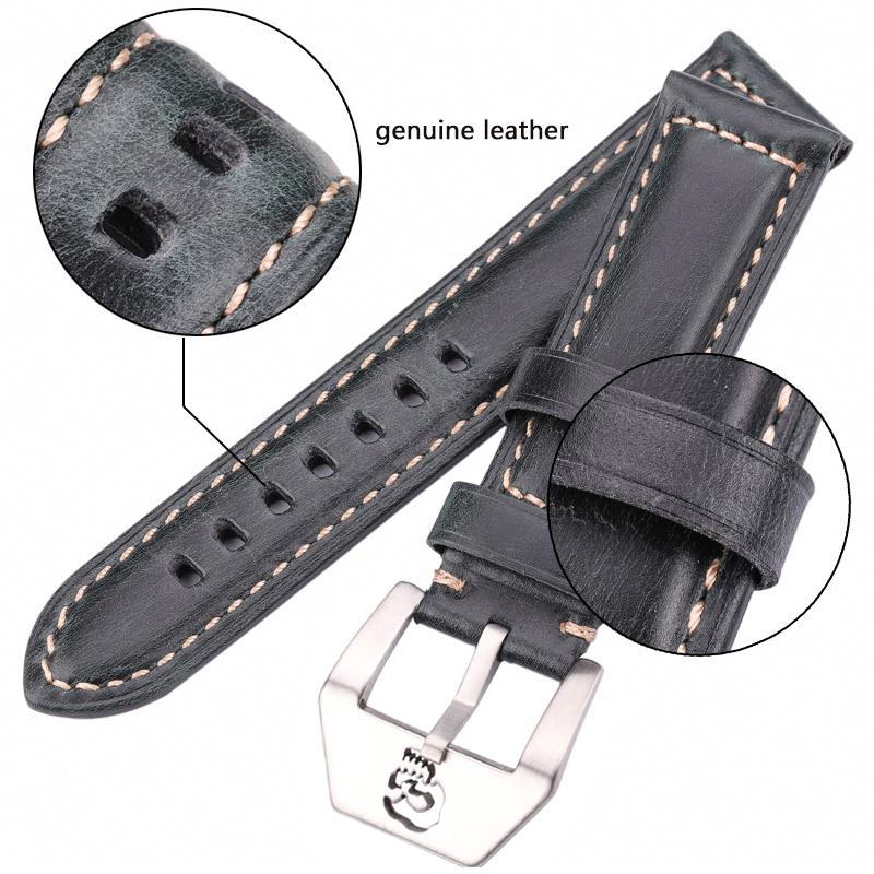 Watchband Vintage Watchbands 22mm 24mm 26mm Cow Leather Watch Strap Band Red Blue Green Brown With Skeleton Pin Buckle