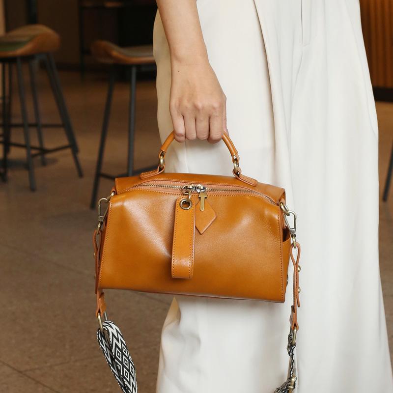 Genuine Leather Women's Bag New Fashionable Top Vegetable Tanned Cowhide Shoulder Bag Korean Style Versatile Hand Crossbody Bag
