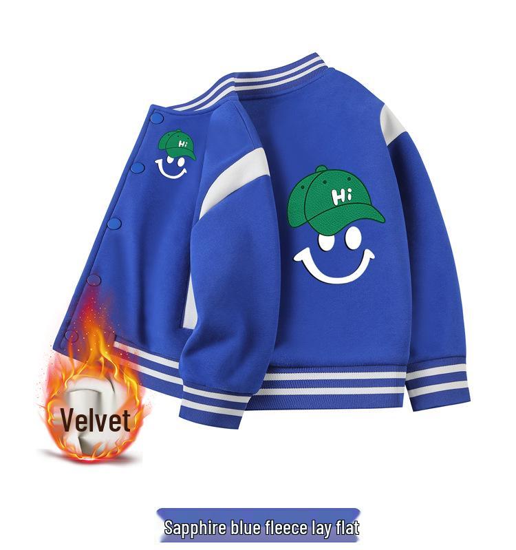2026 Boys' Korean Style Velvet Baseball Jacket - Autumn/Winter Casual Top
