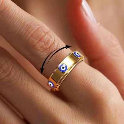 Anéis de Ansiedade Olho Grego para Mulheres Banhado a Ouro Aço Inoxidável Anel Giratório Fidget Joias de Proteção da Fé Turca Amuleto da Sorte