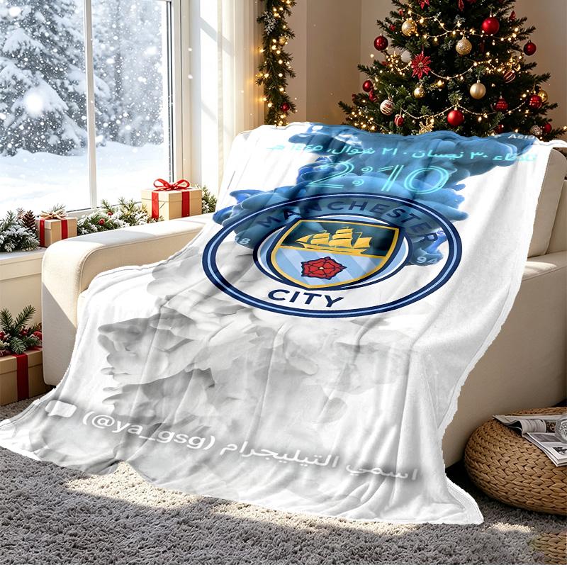 Manchester City FC Pattern Blanket for Home Decoration, Bed, Sofa, Car Travel, Camping, Suitable for All Seasons, Birthday Christmas Gift