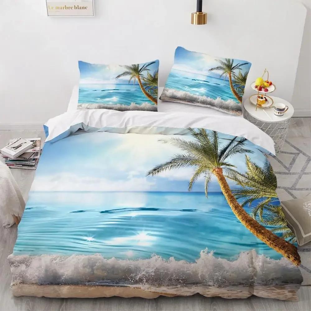 

Комплект постельного белья Ocean Duvet Set King Size Polyester Tropic Ocean Style Sandy Shore and Sea with Waves Escape To Paradise Theme Set 70x133cm 2pcs