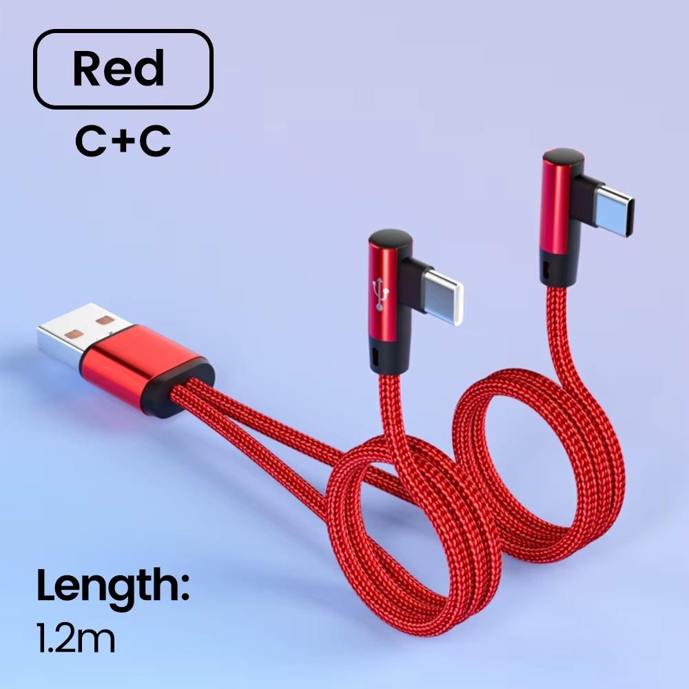 66W 2 in 1 USB to Type C Fast Charging Elbow Cable USB C Fast Charge Mobile Phone Cable For iPhone 15 16 Samsung Xiaomi HUAWEI