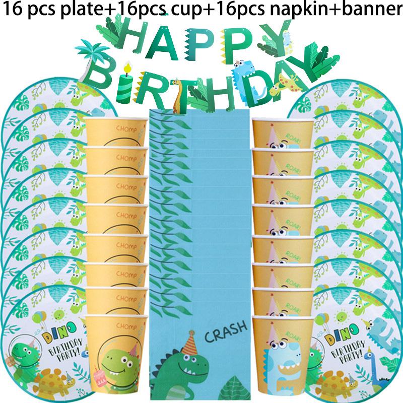 Dino Party Supplies Dinosaur Balloons Paper Straws Cups Plates Kids Boy Birthday Party Decoration Jungle Dinosaur Party Decor