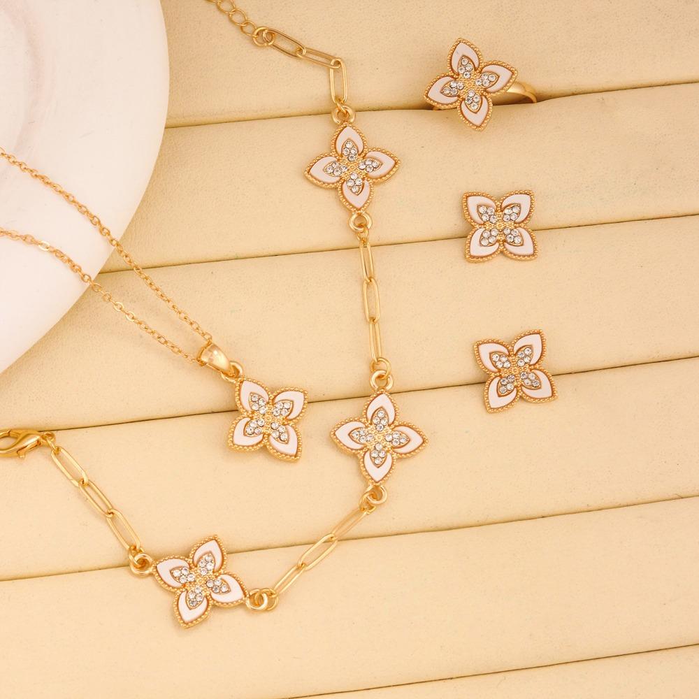 Lucky Four-leaf Clover Simple Necklace Versatile Jewelry Luxury Ring Earrings Bracelet Clavicle Chain Set
