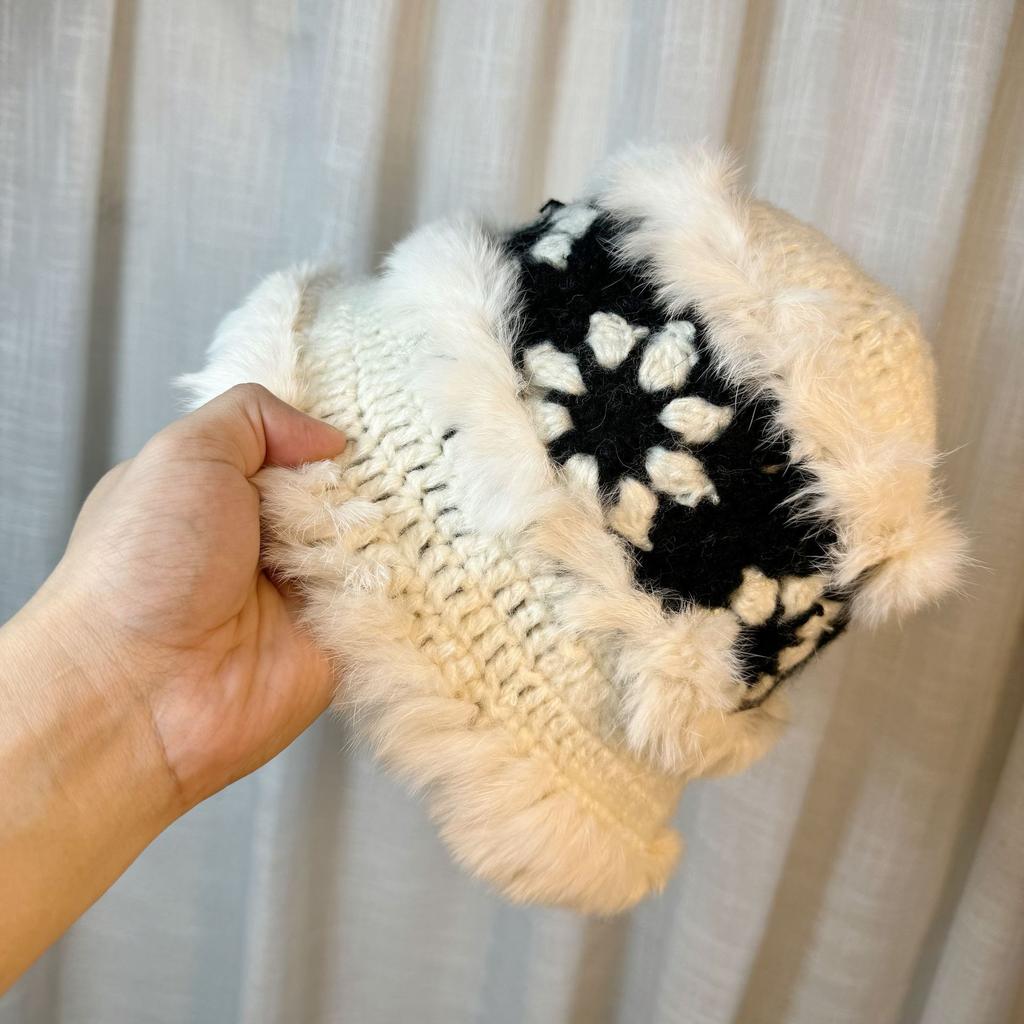 New Atmospheric Snowflake Hat Autumn and Winter Rabbit Hair Fisherman Hat Women's Warm Knitted Woolen Hat Plush Hat Basin Hat