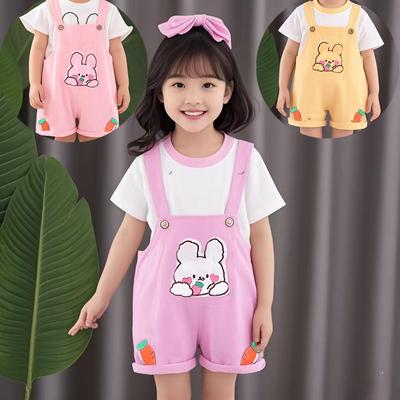 Girls' Summer Short Sleeved Set, New Baby Carrot Rabbit Overalls, Girls' Summer Two-piece Set