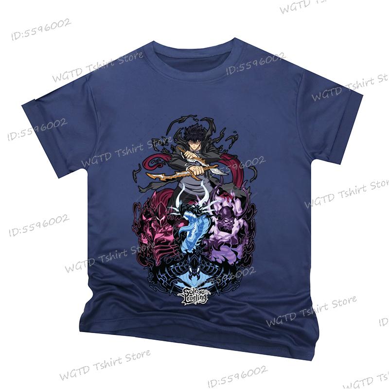 Anime Pattern Solo Leveling Men T-shirts Statue of God Cartoon Short Sleeve Clothes Harajuku Sung Jin-Woo Tshirts Tops Unisex