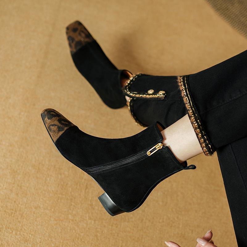 Fashion 2025 NEW Autumn Women Boots Kid Suede Women Shoes Square Toe Chunky Heel Concise Western Chelsea Boots Modern Boots Ladies Shoes