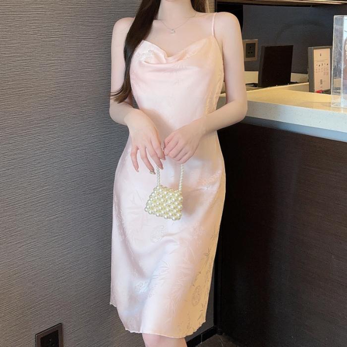 Nowa letnia fioletowa jedwabna koszula nocna damska dopasowana Elegancka żakardowa jednokolorowa Seksowna sukienka na ramiączkach Wygodna bielizna nocna odzież domowa