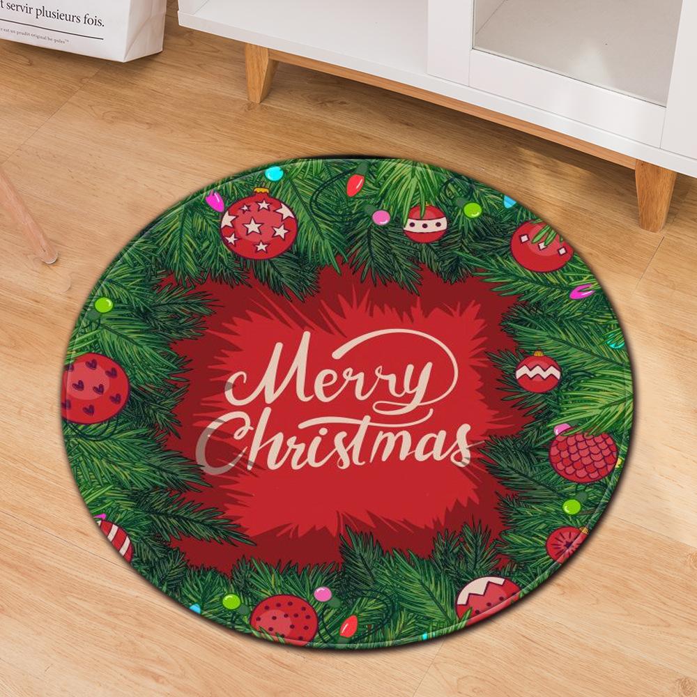 Christmas Festive Door Mat Household Non-Slip Round Floor Mat Living Room Coffee Table Bedroom Carpet