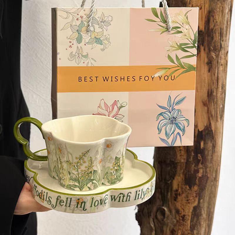 Retro Light Luxury Girls Ceramic Cup High Value Coffee Cup Office Water Cup Home Mug Gift Box