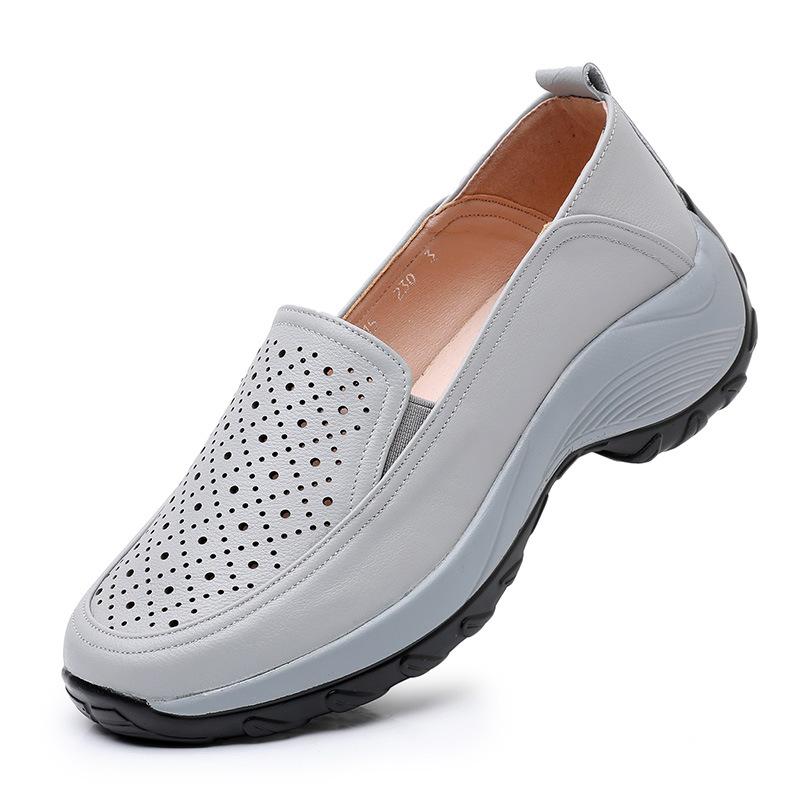 Fashion GKTINOO 2025 Spring Real Leather Shoes Thick Bottom Women Shoes Wedges Cutout Sneakers Platform Loafers Lightweight Mom Shoes