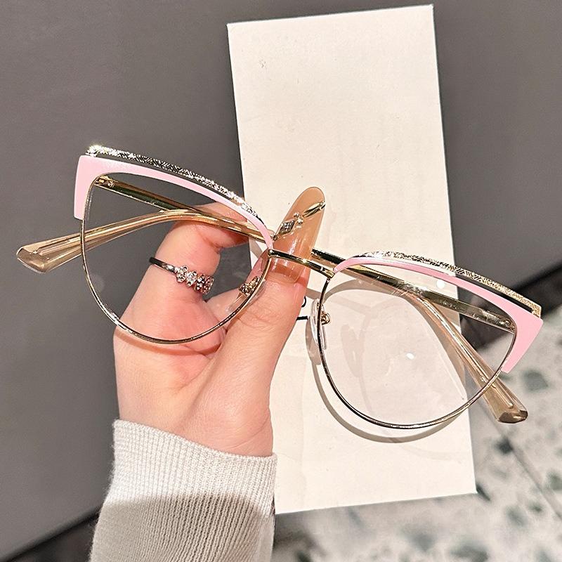 Hollowed-out Cat-eye Women's Fashion Metal Anti-blue Light Non-prescription Glasses