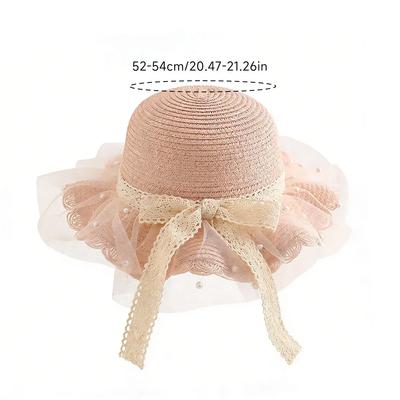 Elegant Summer Kids Straw Hat with Lace Wide Brim Cute Breathable Sun Hat Shoulder Bag for Girls Beach Outdoor Sunscreen