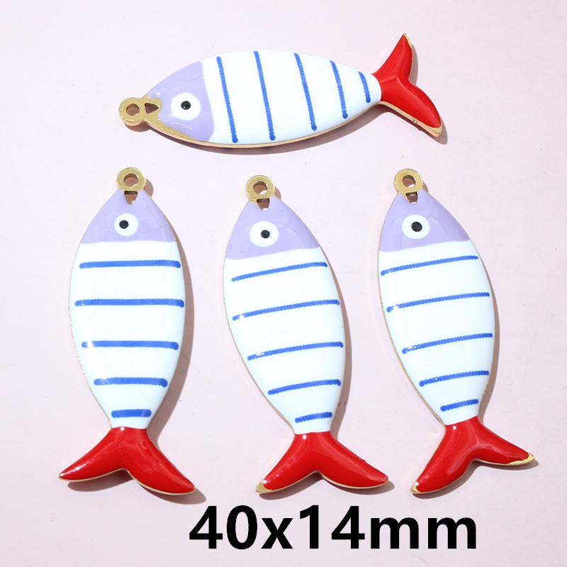 10pcs Stainless Steel Enamel Stripe Fish Charms Pendant 40x8/40x14mm DIY Jewelry Making Accessories for Necklace Earrings