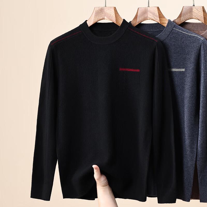 Hengyuanxiang Men's Pure Wool Round Neck Sweater
