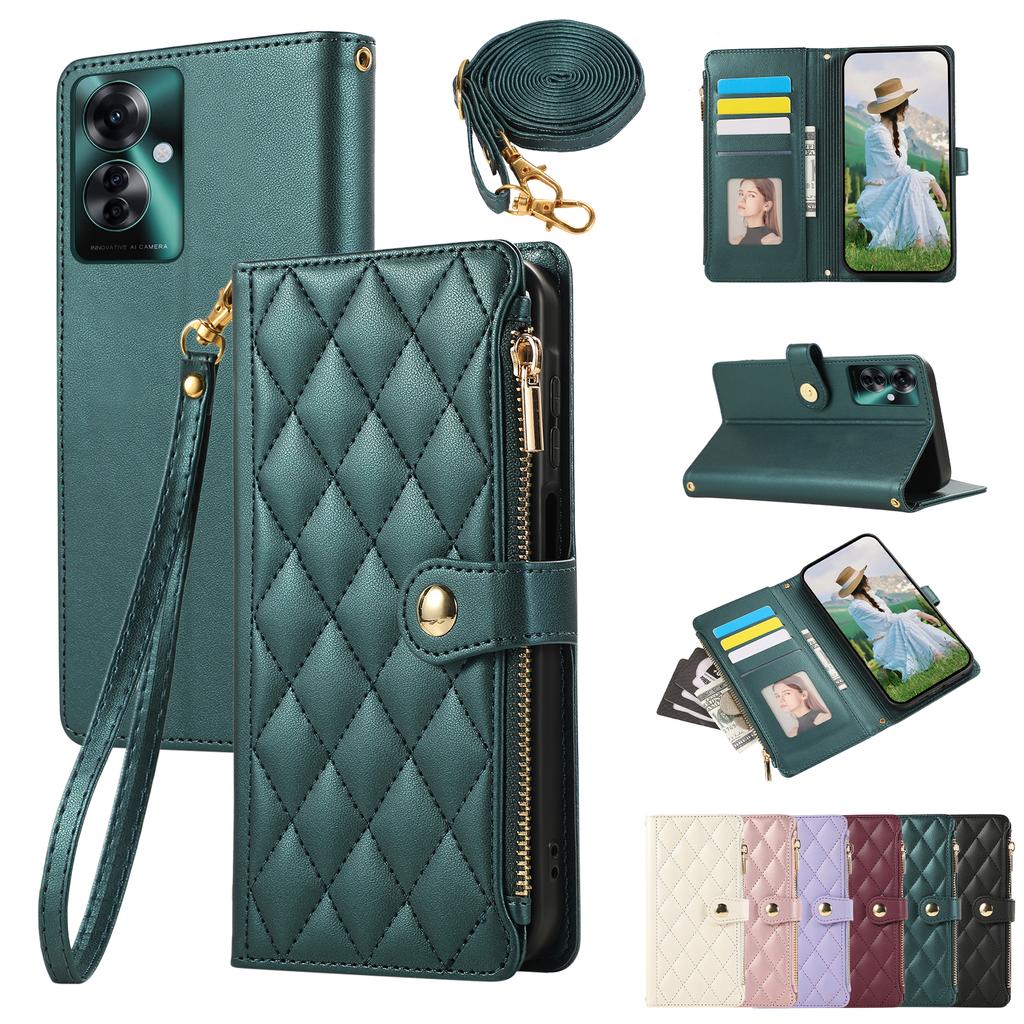 Crossbody Cards Solt Wallet Zipper Bag Leather Case For OPPO A79 A58 A78 A98 A53 A77 A57 A54 A55 Reno 12 Pro 11 F 10 Strap Cover
