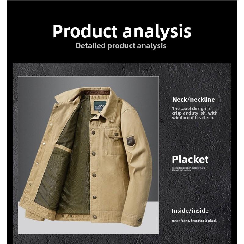 Spring and Autumn Style Lapel Jacket for Men's Outdoor Multi Pocket Workwear Top for Men's Loose Casual Jacket