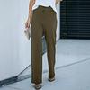 2024 Fashion Women's High-Waist Casual Straight Pants with Elastic Belt and Multiple Pockets