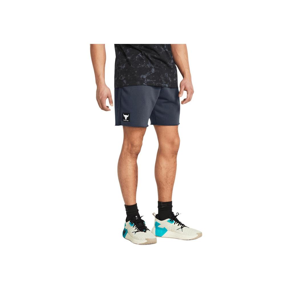 Under Armour UA Project Rock Solid Color Loose Mid Waist Drawstring Sports Shorts Men shorts Gray 1383186-044