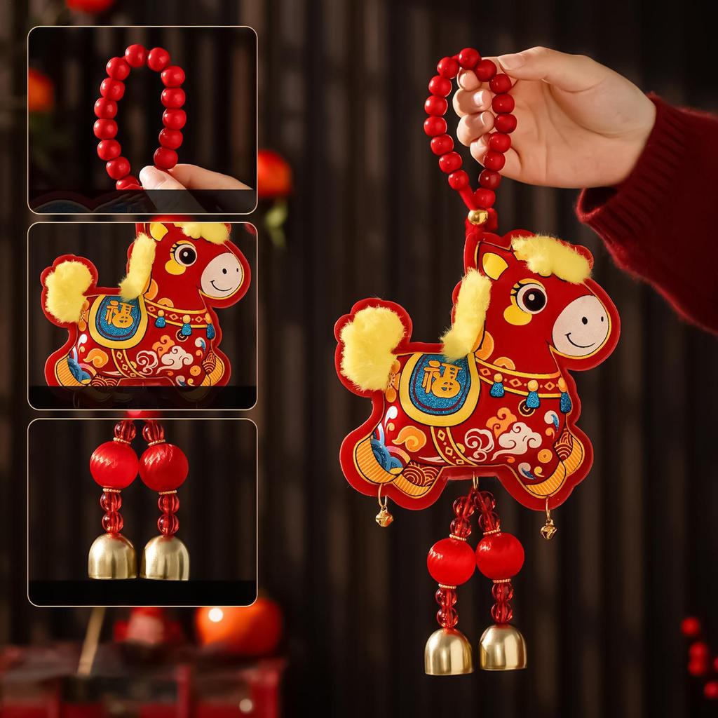 Horse Decorations Good Fortune Ornament with Bell Pendant Embroidery 2026 Chinese New Year Door Decorations for Wealth Success