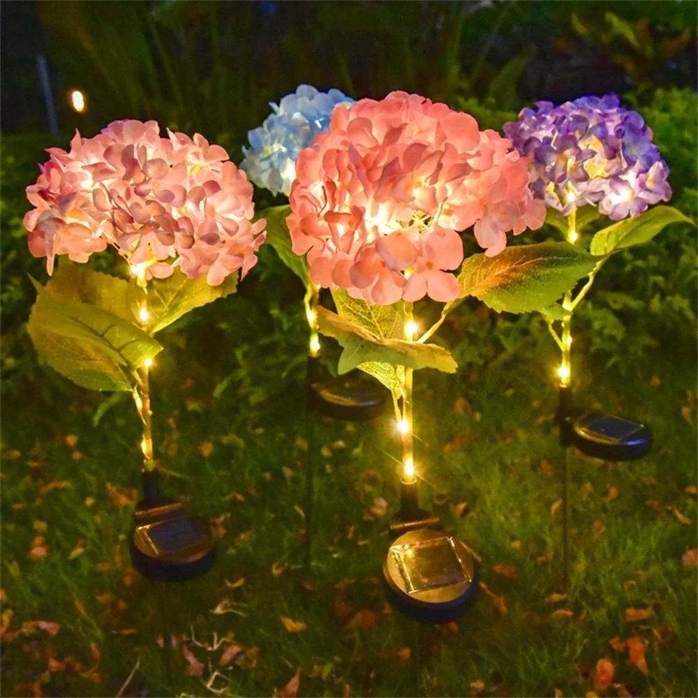 LED Solar Garden Light Outdoor Hydrangea Light Waterproof Flowers Stake Light for Garden Pathway Backyard Landscape Decorative