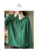 2025 Spring Retro Hooded Pullover: Women's Casual Loose Fit Solid Color Long Sleeve Sweatshirt