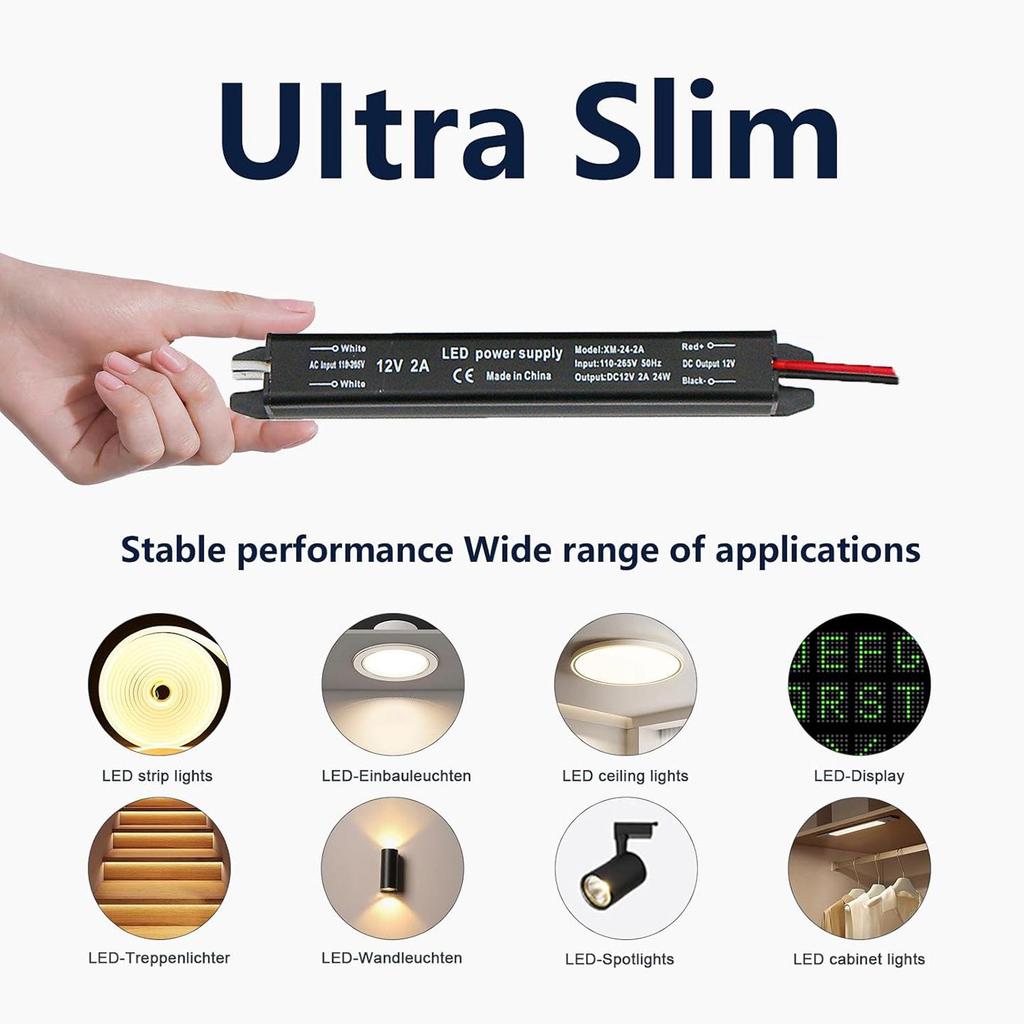 Slim LED Driver 24V, 24W-100W Power Supply, AC 110V-265V