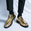 New Designer Men's Dress Mirror Patent Leather Shoes Male Gold Rivet Laced Oxfords Prom Homecoming Party Footwear Zapatos