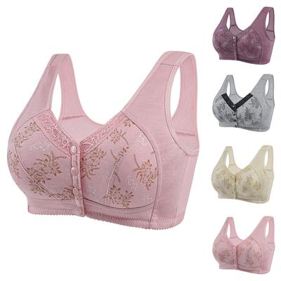 Women's Middle-aged And Elderly Large Size No Steel Ring Front Buckle Wide Shoulder Strap Soft Cotton Cup Bra