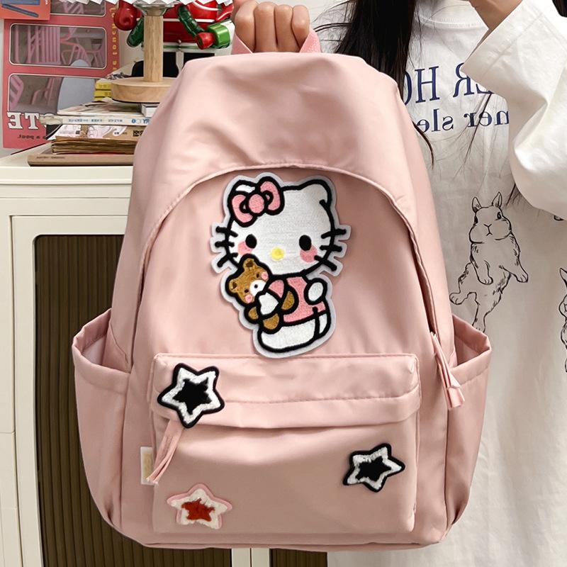 Schoolbagkt Cat School Bag Female Junior High School Student Backpack Large Capacity College Student Campus Backpack Oxford Cloth Backpack