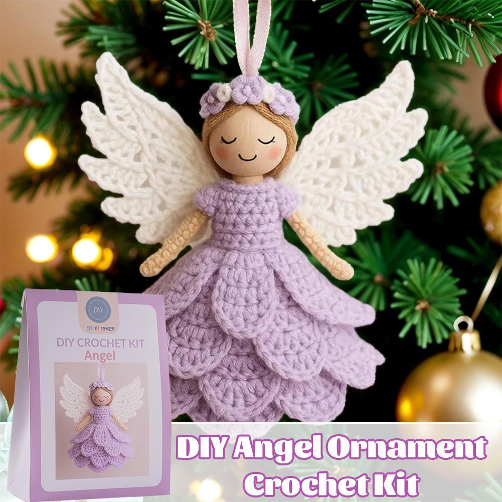 DIY Crochet Christmas Angels Xmas Tree Decorations, Unique Christmas Angels Gift Crochet Craft Kit with Yarn for Beginners