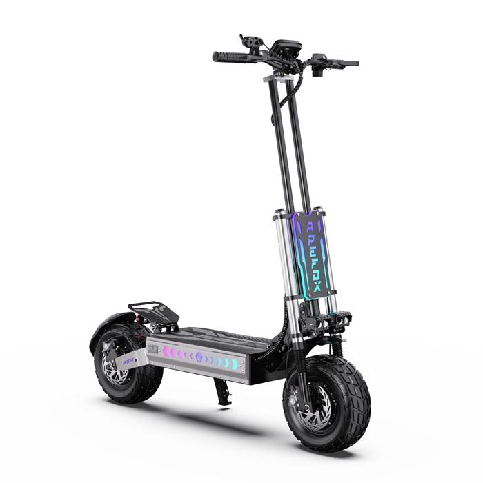 Skládací elektrická koloběžka APEFOX-T90: 85 km/h, 100 km dojezd, 60 V 31,2 Ah, Dva 2100W motory, 13palcové terénní pneumatiky