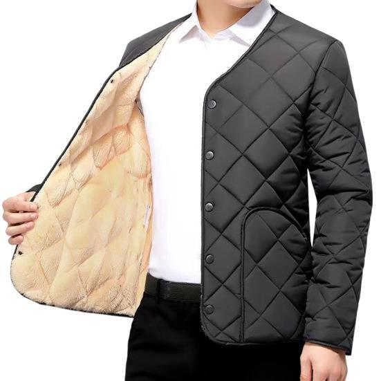 Men Cotton Coat O-Neck Long Sleeve Diamond-Shaped Stitching Button Placket Coat Solid