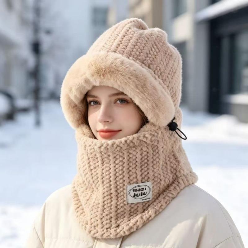 Autumn and Winter New Scarf Integrated Pullover Hat Women's Cold and Windproof Lei Feng Hat Warm Plush Ear Protection Outdoor Hat