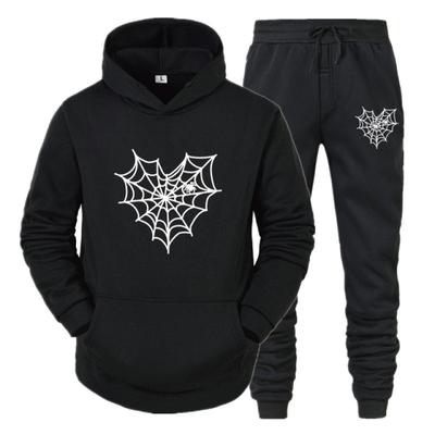 Men Women Spider Web Sport Suit Hoodies+Pants Tracksuits Pullovers Hooded Sweatershirts Sweatpants Casual Streetwear Outfits
