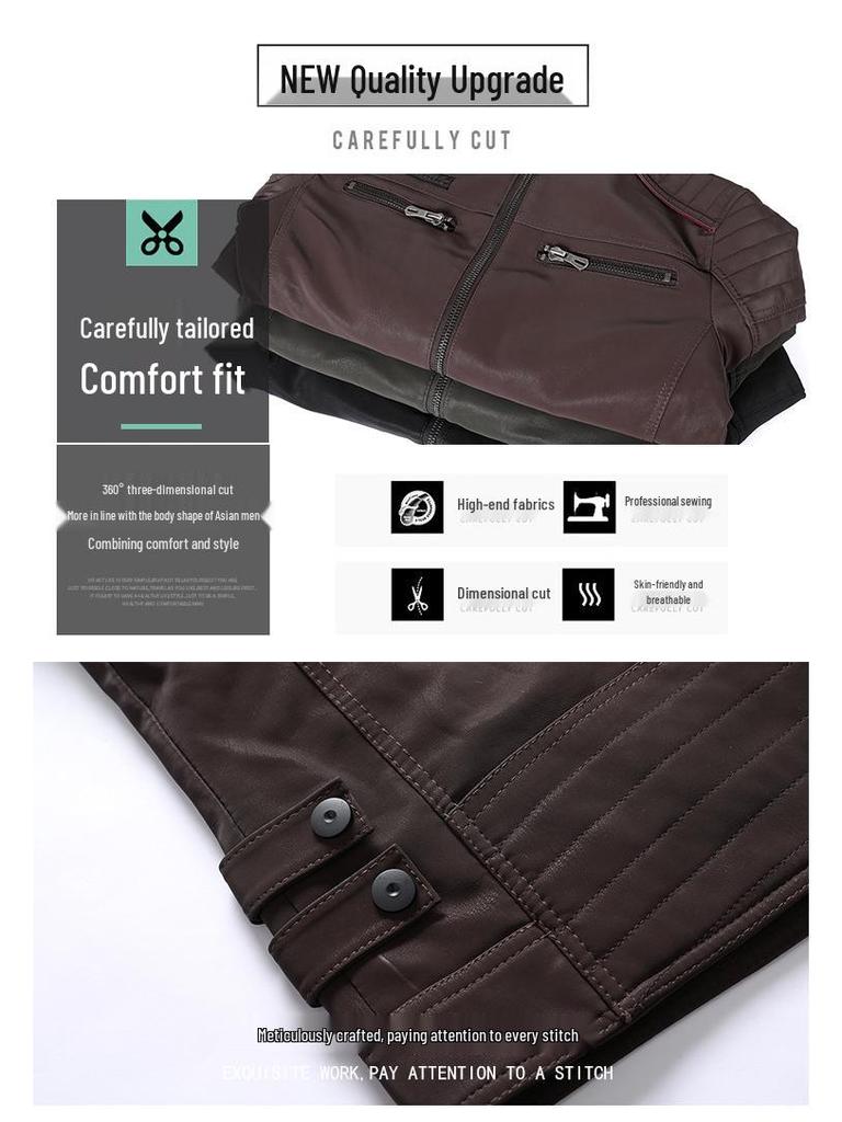 Men's PU Leather Aviator Motorcycle Jacket with Multi-Embroidery - Trendy Youth Fashion