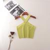 American Fashion Brand Cross Hanging Neck Cami Summer Rib Solid Sexy Short Knitted Top Women