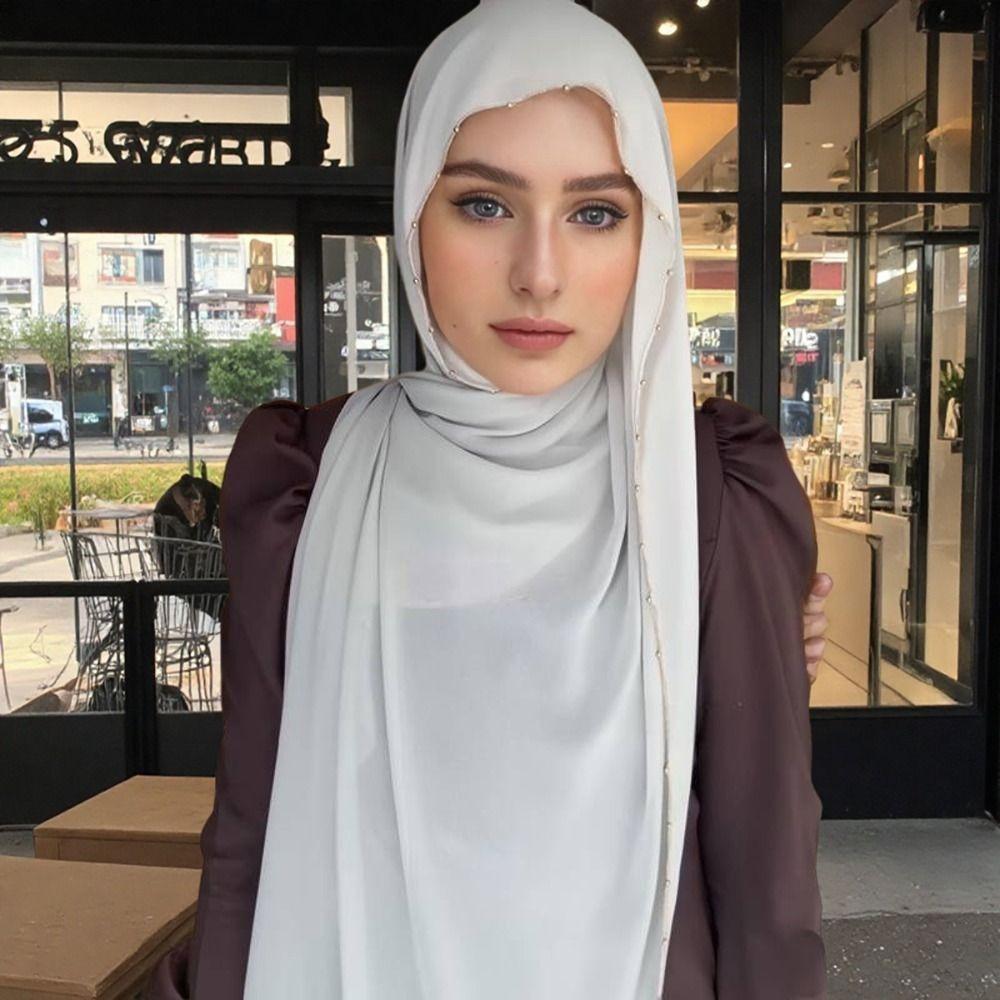Beads Chain Hijab Scarf Long Islamic Turban Fashion Ethnic Style Scarf  Daily