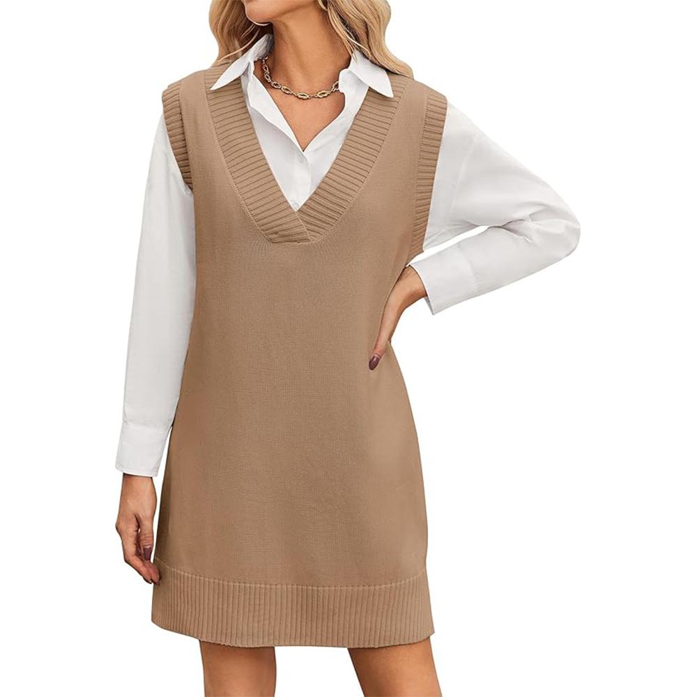 Women's Casual Sweater Vest Dress , V Neck, Knit, Pullover, Sleeveless, Loose