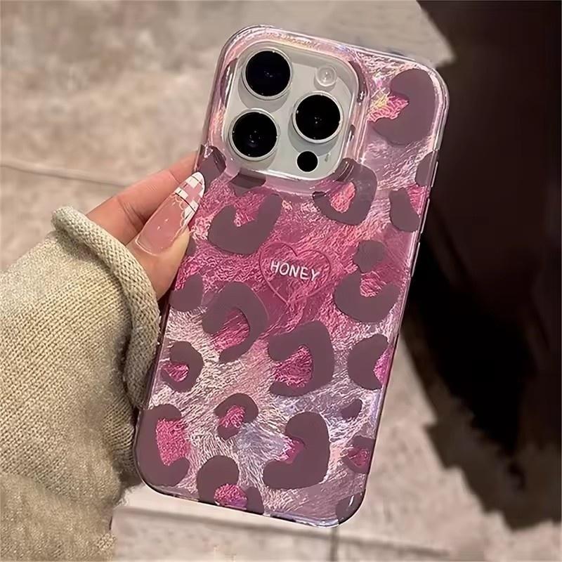 Handyhülle für iPhone 16 Pro Max 15 14 Plus 13 12 11 Niedlicher rosa Leopardenmuster Stilvoll Lieblich Herz Weiche Hülle